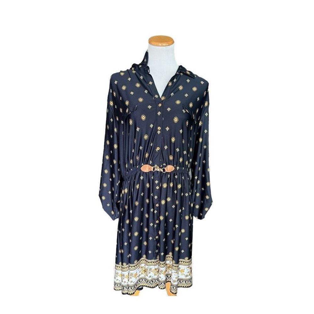 Womens Always Indigo Latch Waist Paisley Dot V Neck Dress - Sz 1X